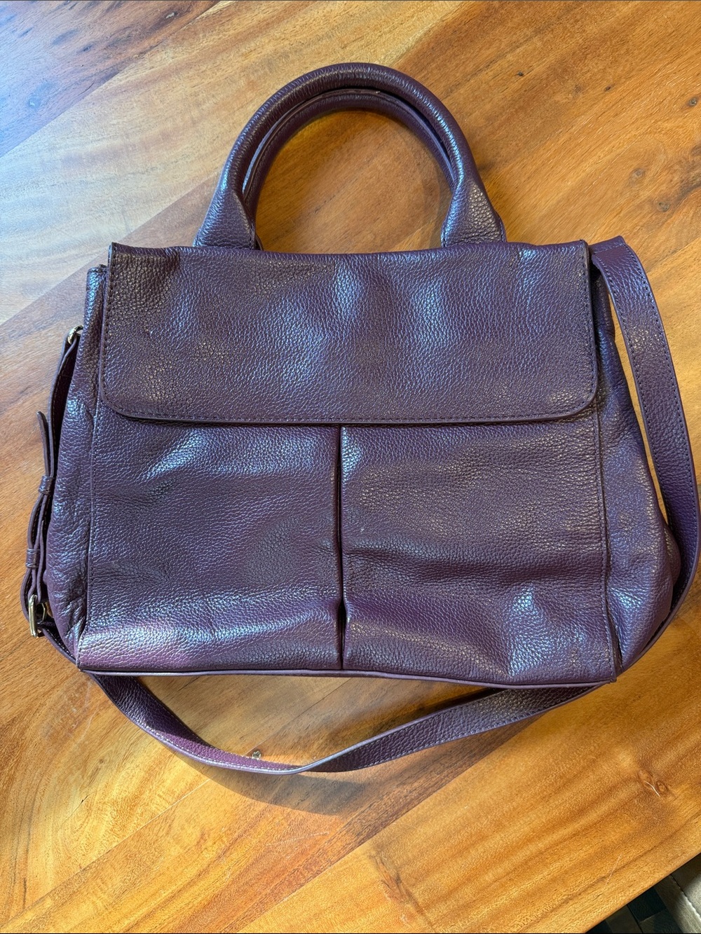 Halogen: Structured Leather Satchel in Deep Plum